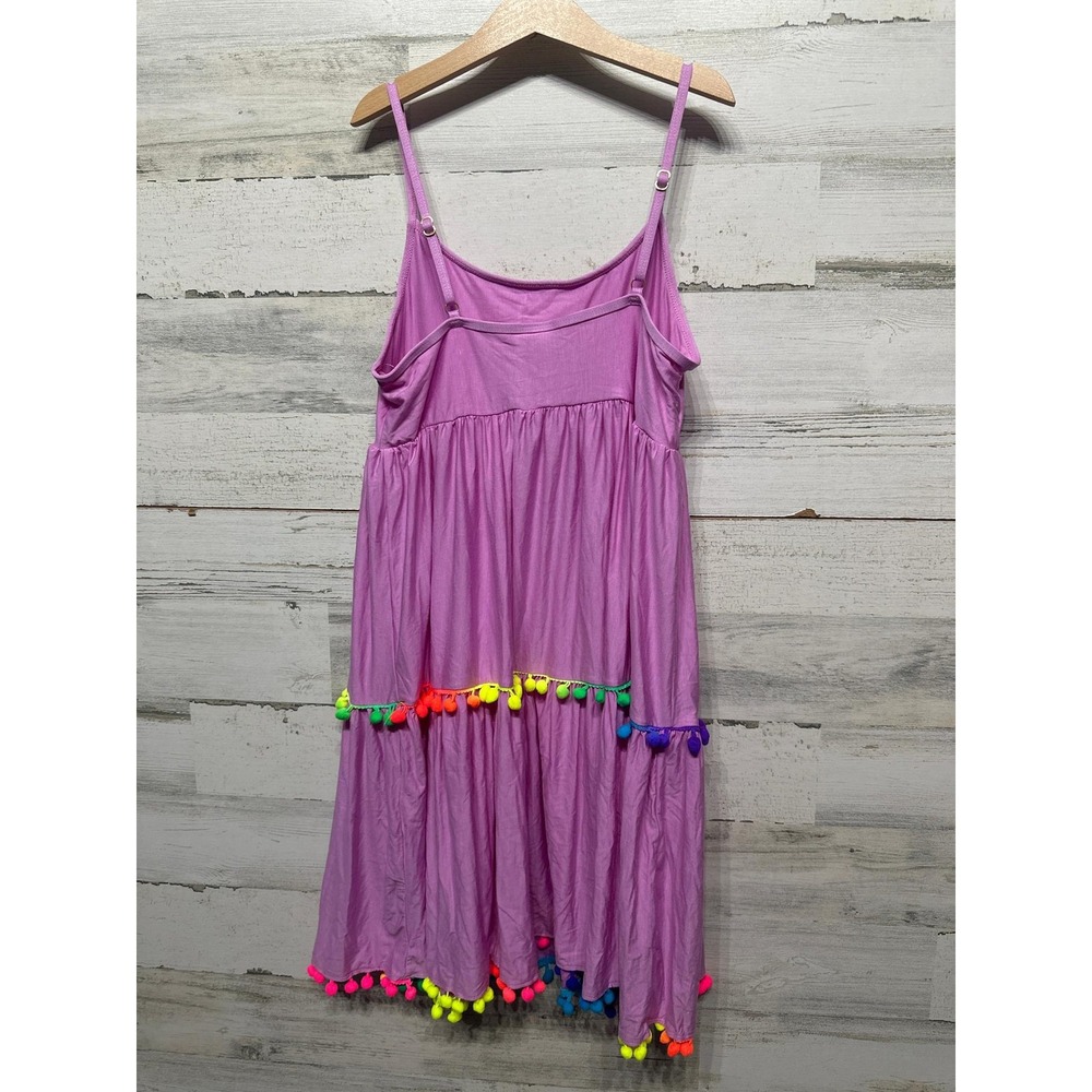 Beach Lingo Tiered Midi Dress Girls Large Rainbow Pom-Pom Trim NWT - Picture 2 of 2
